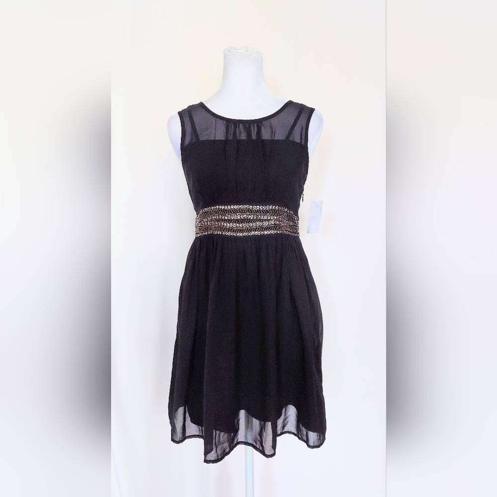 CRB Girls Size 14 Sequin Band Waist Sleeveless Chiffon Black Dress NWT